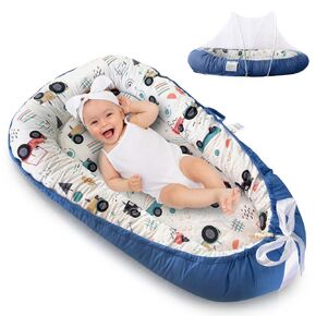 PIERRI Baby Lounger for Newborn with Detachable Mosquito Net Toddler Floor Lounger Baby Reversible Infant Lounger Baby Lounger for Newborn Ultra-Soft Cotton Baby Double-Sided nest Lounger