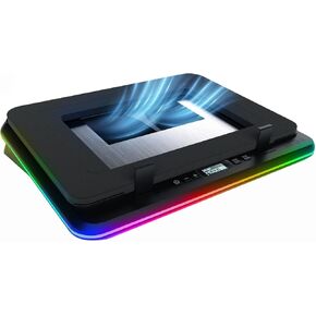 KLIM Turbofrost - Gaming Laptop Cooling Pad - 4 Powerful Turbo Fans up to 16000 RPM, Laptop Cooler 2 Power Modes USB-C/DC, Dynamic RGB, 4-Ports USB, Sealed Foam for Fast Cooling for Laptops up to 17in