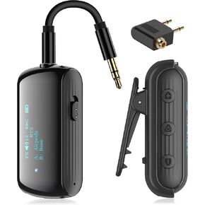 Bluetooth Transmitter Receiver for 2 AirPods/Headphones, Flight Bluetooth 5.2 Adapter for Airplane, TV, Gym and PC with a 3.5mm Audio Jack, Wireless BT Receiver with Mic for Car/Home Stereo