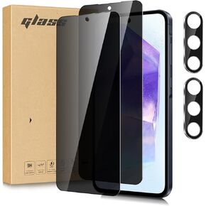 [2+2 عبوة من واقي شاشة الخصوصية Samsung Galaxy A35 5G مع واقي عدسة الكاميرا، طبقة زجاجية مقاومة للتجسس، صلابة 9H، مضاد للخدش، سهل التركيب (الخصوصية، Galaxy A35)