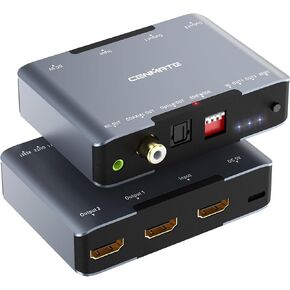 8K@60Hz HDMI Splitter 1 in 2 Out, HDMI 2.1 Splitter Supports 4K@120Hz, EDID, 48 Gbps, VRR, ALLM, 3D, HDR 10, HDCP2.3, Dolby Vision Atmos, Audio Extractor, NO ARC