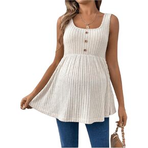 MakeMeChic Women's Maternity Tank Tops Summer Rib Knitted Flared Hem Sleeveless Buttoned Pregnancy Shirt Tops in Kuwait