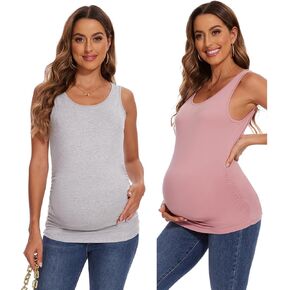 Women's Maternity Tank Tops Sides Ruched Pregnancy Basic Shirt