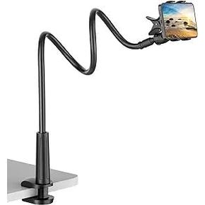 Gooseneck Phone Holder Bed Flexible Arm, Overall Length 32inch, 360 Adjustable Clamp Clip, Overhead Cell Phone Mount Stand for Bed, Desk, All Cellphone, Black