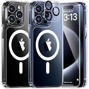 TAURI 5 in 1 Magnetic for iPhone 15 Pro Case Clear, [Designed for Magsafe] with 2X Screen Protector +2X Camera Lens Protector, [Not-Yellowing] Slim Shockproof Case for iPhone 15 Pro