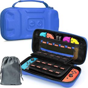 FYY Switch Case Compatible with Nintendo Switch and Switch OLED Case - Portable Hard Travel Switch Carrying Case with 35 Game Card Holders, Built-in Kickstand, Drawstring Pouch for Charger - Black