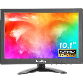 10.1 Inch Mini Small HDMI Monitor 1920x1200 16:10 IPS Metal Housing LCD Display Screen Support HDMI/VGA/AV/BNC Input with Remote Control Built-in Speakers for PC Security Camera RasPi