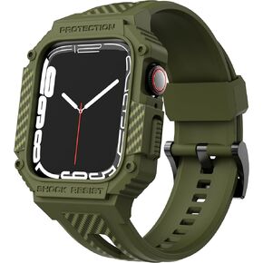 GELISHI Bands Compatible with Apple Watch 9/8/7 45mm, Rugged Men Sport Band with Protective Case for Apple Watch SE 44mm Series 6/5/4/3 42mm