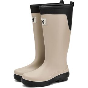 Rain Boots for Women and Waterproof Garden Shoes, Anti-Slipping Rubber Boots Lightweight Work Tall Fishing Boots for Outdoor