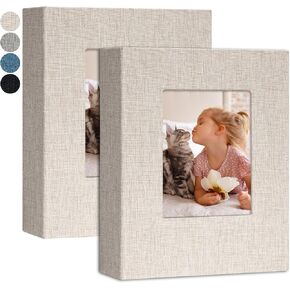 Small Photo Album 4x6 Photos 2 Pack Linen Cover Mini Photo Book 26 Page Holds 52 Pictures Artwork or Postcards Storage Beige