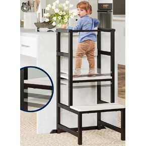 Kitchen Step Stool for Toddlers, Height Adjustable Toddler Tower with Safety Rail, Steel and Wood Toddler Kitchen Stool Helper Kids, Kitchen Stool for Kids, Learning Tower, Toddler Stool Brown