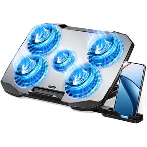 Laptop Cooling Pad,Gaming Laptop Cooler with 5 Quiet Fans for 12-15.6 Inch,Laptop Cooling Stand with 5 Height Adjustable,2 USB Ports, Phone Stand