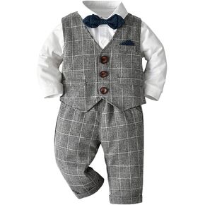amokk Baby Boy Formal Wear Suits for 1st 2nd Birthday Gentleman Outfits for Baptism Christening Bowtie and Vest Pants Set