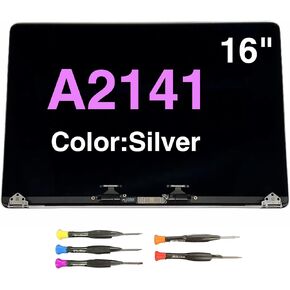 Original New 16 inch A2141 2019 2020 LCD Screen Assembly for MacBook Pro Retina A2141 Full LCD LED EMC 3347 Gray/Silver (Silver)