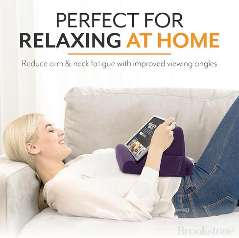Brookstone - Memory Foam Lap Desk Tablet Holder, Holds Phones, iPads, E-Book Readers, 2 Viewing Angles, 2 Side Pockets for Accessories, Book Holder Cushion, Perfect for Home, Car Travel & Flights in Kuwait