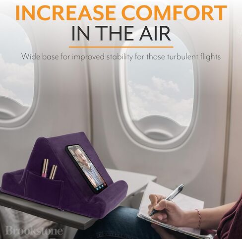 Brookstone - Memory Foam Lap Desk Tablet Holder, Holds Phones, iPads, E-Book Readers, 2 Viewing Angles, 2 Side Pockets for Accessories, Book Holder Cushion, Perfect for Home, Car Travel & Flights in Kuwait