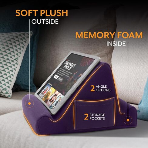 Brookstone - Memory Foam Lap Desk Tablet Holder, Holds Phones, iPads, E-Book Readers, 2 Viewing Angles, 2 Side Pockets for Accessories, Book Holder Cushion, Perfect for Home, Car Travel & Flights in Kuwait