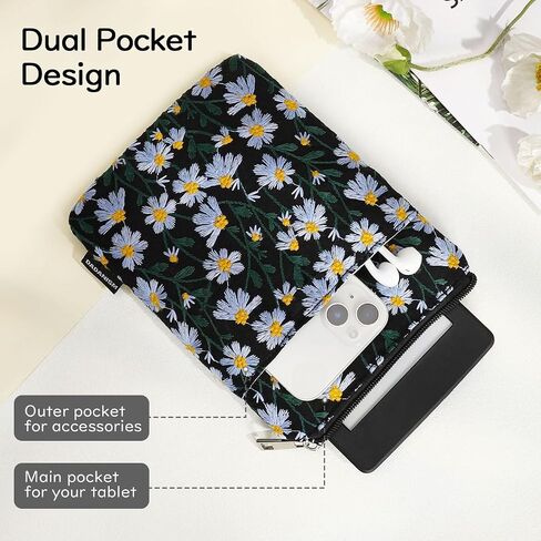 Embroidered Daisy Padded Protective Sleeve 6-7" for 6" Kindle 2022/10th Gen 2019/8th Gen 2016, 6.8" Kindle Paperwhite 11th/10th Gen 2021/2018, 6" Kobo Tolino eReader, Blue Daisy in Saudi Arabia