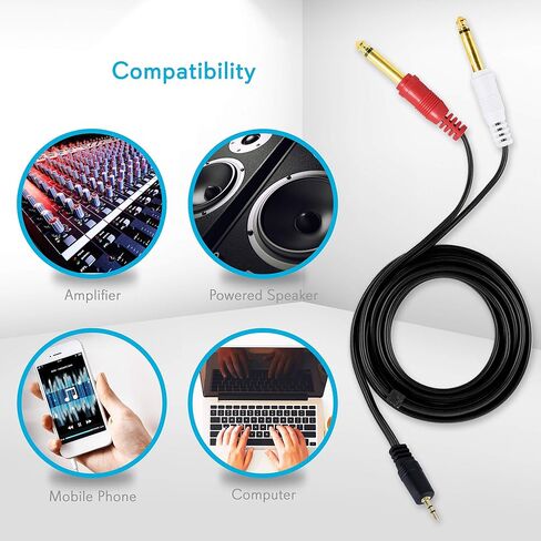 Pyle-Pro PCBL43FT6 12 Gauge 6 Feet 3.5mm Male Stereo to Dual 1/4-Inch Female Mono Y-Cable Adapter, White, 105.6 x 14 x 0.8 inches in Saudi Arabia