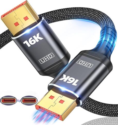 16K Displayport Cable 2.1, DP to DP Cable Available 1.5FT, 3.3FT, 5FT, 6.6FT, 10FT, 16FT, 20FT Lengths for Selection, 16K@60Hz, 8K@120Hz, 4K@240Hz 165Hz 144Hz Support 80Gbps HDR, HDCP DSC 1.2a (1.5FT) in Saudi Arabia