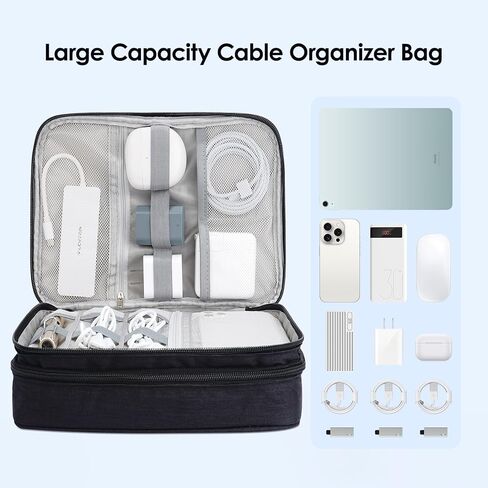 LENTION Cable Organizer Bag Pouch, Travel Electronic Accessories Carry Case Portable Bag Waterproof Double Layers All-in-One Storage Bag Carrying Tech Bag for Cord, Charger, Power Bank, Earphone Black in Saudi Arabia