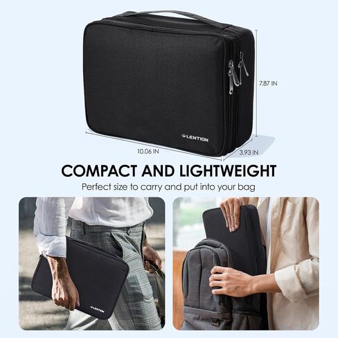 LENTION Cable Organizer Bag Pouch, Travel Electronic Accessories Carry Case Portable Bag Waterproof Double Layers All-in-One Storage Bag Carrying Tech Bag for Cord, Charger, Power Bank, Earphone Black in Saudi Arabia