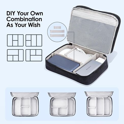 LENTION Cable Organizer Bag Pouch, Travel Electronic Accessories Carry Case Portable Bag Waterproof Double Layers All-in-One Storage Bag Carrying Tech Bag for Cord, Charger, Power Bank, Earphone Black in Saudi Arabia
