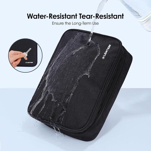 LENTION Cable Organizer Bag Pouch, Travel Electronic Accessories Carry Case Portable Bag Waterproof Double Layers All-in-One Storage Bag Carrying Tech Bag for Cord, Charger, Power Bank, Earphone Black in Saudi Arabia