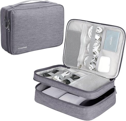 LENTION Cable Organizer Bag Pouch, Travel Electronic Accessories Carry Case Portable Bag Waterproof Double Layers All-in-One Storage Bag Carrying Tech Bag for Cord, Charger, Power Bank, Earphone Black in Saudi Arabia