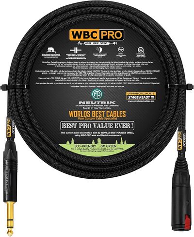 10 أقدام - WBC-PRO-QUAD كابل تمديد لسماعات الرأس رباعي النجوم فائق الصمت، فائق المرونة، متوازن مع ¼ بوصة (6.35 مم) قابس TRS ذكر نيوتريك لقفل مقبس TRS الأنثوي وسترة تويد سوداء in Saudi Arabia