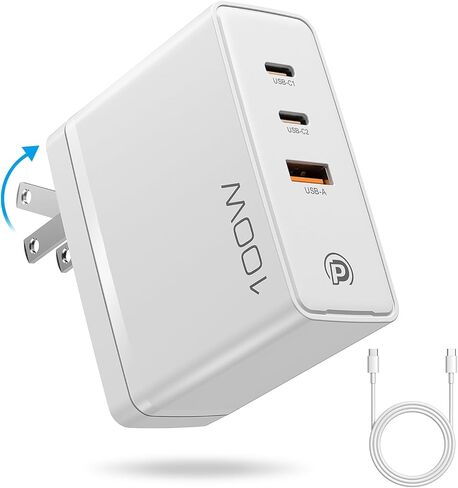 شاحن POWERΛDD PRO 100W GaN USB C 3 منافذ مع PD3.0/PPS/QC4.0+/SCP/FCP/AFC/BC1.2، شاحن حائط مدمج سريع قابل للطي لسلسلة iPhone 15، MacBook Pro، Google PixelBook، ThinkPad، جالاكسي وأكثر in Kuwait