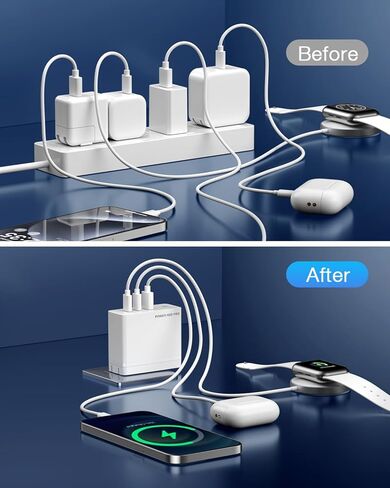 شاحن POWERΛDD PRO 100W GaN USB C 3 منافذ مع PD3.0/PPS/QC4.0+/SCP/FCP/AFC/BC1.2، شاحن حائط مدمج سريع قابل للطي لسلسلة iPhone 15، MacBook Pro، Google PixelBook، ThinkPad، جالاكسي وأكثر in Kuwait