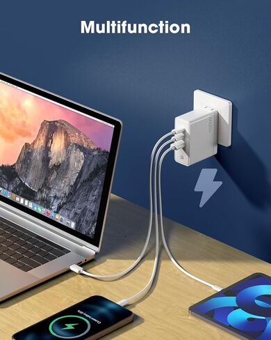 شاحن POWERΛDD PRO 100W GaN USB C 3 منافذ مع PD3.0/PPS/QC4.0+/SCP/FCP/AFC/BC1.2، شاحن حائط مدمج سريع قابل للطي لسلسلة iPhone 15، MacBook Pro، Google PixelBook، ThinkPad، جالاكسي وأكثر in Kuwait