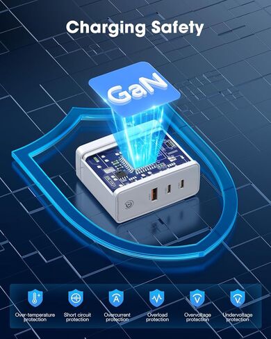 شاحن POWERΛDD PRO 100W GaN USB C 3 منافذ مع PD3.0/PPS/QC4.0+/SCP/FCP/AFC/BC1.2، شاحن حائط مدمج سريع قابل للطي لسلسلة iPhone 15، MacBook Pro، Google PixelBook، ThinkPad، جالاكسي وأكثر in Kuwait