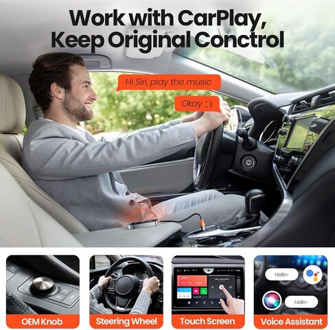 محول CarPlay اللاسلكي لأجهزة Apple - مساعد الطيار الأكثر ذكاءً - تحويل سلس، بدون زمن الوصول، اتصال تلقائي سريع، متوافق مع iOS 10+ (يتطلب CarPlay من المصنع) in Saudi Arabia