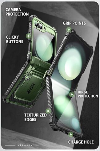 حافظة i-Blason لهاتف Samsung Galaxy Z Flip 6، حافظة ZFlip 5/Flip7 FE، أسود | واقي شاشة مدمج، حماية للمفصلة، ​​مشبك للحزام، مسند in Saudi Arabia