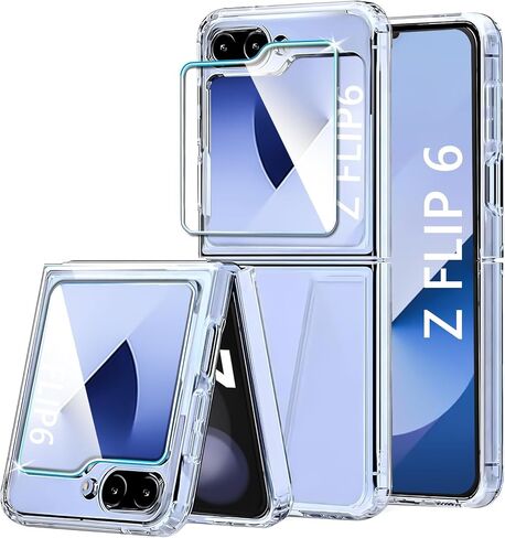 Case for Samsung Galaxy Z Flip 6,Galaxy Z Flip6 Phone Case with Screen Protector, Ultra Slim Shockproof TPU Bumper Hard PC Cover for Samsung Galaxy Flip z 6 5G - Crystal Clear in Saudi Arabia