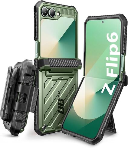 SUPCASE for Samsung Galaxy Z Flip 6 Case with Stand & Belt-Clip (Unicorn Beetle Pro), [Hinge Protection] [Front Screen Protector] Full Body Rugged Protective Phone Case for Galaxy Z Flip 6/5, Black in Saudi Arabia