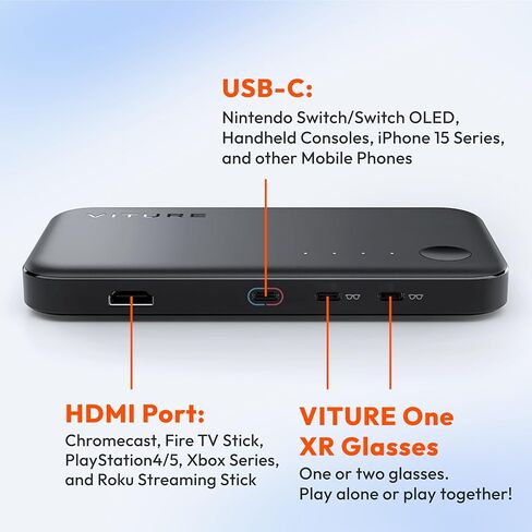 One Lite Dock Pack: XR/AR Glasses & Mobile Dock, Compatible with Switch, Switch OLED, Handhelds, Fire TV, Chromecast, Direct Play on PS/Xbox | Co-op & Movie Sharing in Kuwait