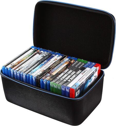 Blu-ray Case and Video Game Case - Bluray DVD Case Holder Organizer for up to 22 Blu Ray or 18 Xbox PS3 PS4 Games - Travel Storage Case for Blue Ray DVD and Video Games with Carry Handle in Saudi Arabia