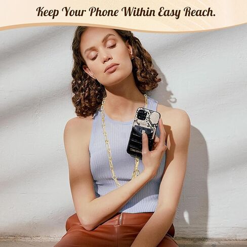 حبل هاتف عالمي من TiMOVO، سلسلة معدنية للهاتف الخلوي مضادة للسرقة لهاتف iPhone 15 Pro Max ومعظم الهواتف الذكية، حامل رقبة للهاتف الخلوي قابل للتعديل للنساء، ذهبي وأسود in Kuwait