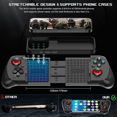 arVin Mobile Gaming Controllrt for iPhone Android with CASE Support, Hall Trigger, Turbo, Wireless Gamepad Joystick Cloud Gaming Controller for Xbox Game Pass/Call of Duty Mobile/Genshin/Roblox/Diablo in Saudi Arabia