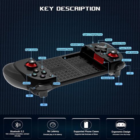 arVin Mobile Gaming Controllrt for iPhone Android with CASE Support, Hall Trigger, Turbo, Wireless Gamepad Joystick Cloud Gaming Controller for Xbox Game Pass/Call of Duty Mobile/Genshin/Roblox/Diablo in Saudi Arabia