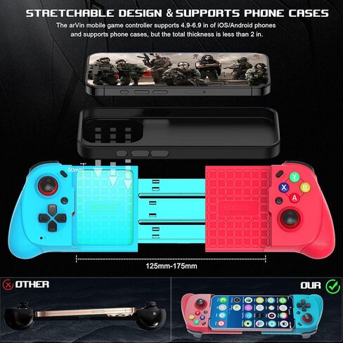 وحدة تحكم في الألعاب المحمولة من arVin لأجهزة iPhone Android مع دعم CASE، ومشغل Hall، وTurbo، ووحدة تحكم الألعاب اللاسلكية عصا التحكم السحابية لأجهزة Xbox Game Pass/Call of Duty Mobile/Genshin/Roblox/Diablo in Kuwait