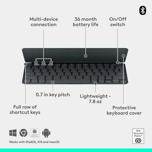 Logitech KEYS-to-GO 2 Portable Bluetooth Tablet Keyboard with Built-in Cover, Slim & Compact Wireless Keyboard for Windows, Android, Linux, iPad, iPhone, Mac, Apple TV - Graphite in Saudi Arabia