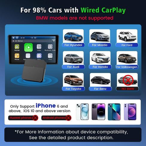 محول CarPlay اللاسلكي، توصيل وتشغيل دونجل لاسلكي لتشغيل السيارة، تحويل السلك إلى لاسلكي دون جهد، متوافق مع CarPlay المدمج في السيارات من 2016 وi-Phone iOS 10+ in Saudi Arabia