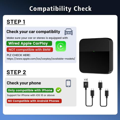 محول CarPlay اللاسلكي، توصيل وتشغيل دونجل لاسلكي لتشغيل السيارة، تحويل السلك إلى لاسلكي دون جهد، متوافق مع CarPlay المدمج في السيارات من 2016 وi-Phone iOS 10+ in Saudi Arabia