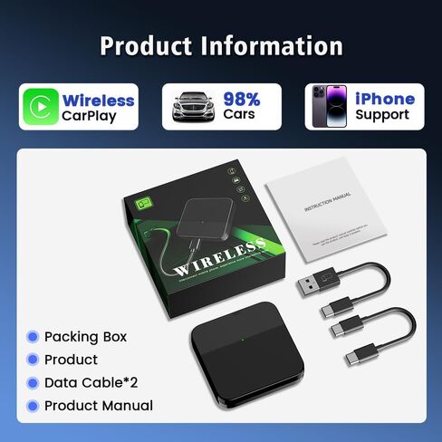 محول CarPlay اللاسلكي، توصيل وتشغيل دونجل لاسلكي لتشغيل السيارة، تحويل السلك إلى لاسلكي دون جهد، متوافق مع CarPlay المدمج في السيارات من 2016 وi-Phone iOS 10+ in Saudi Arabia