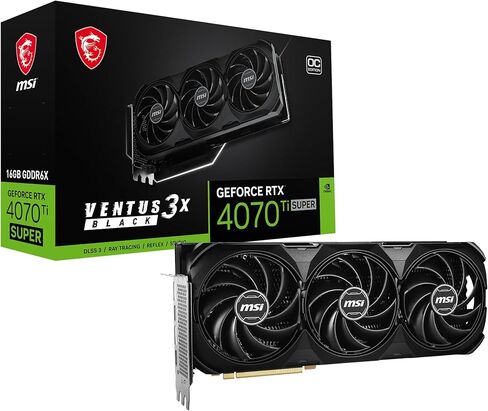 MSI GeForce RTX 4070 Ti Super 16G Ventus 3X Black OC Graphics Card (NVIDIA RTX 4070 Ti Super, 256-Bit, Extreme Clock: 2655 MHz, 16GB GDRR6X 21Gbps, HDMI/DP, Ada Lovelace Architecture) in Saudi Arabia