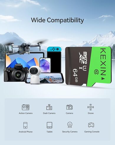 بطاقة ذاكرة KEXIN Micro SD سعة 64 جيجابايت مع محول SD بطاقة ذاكرة microSDXC UHS-I C10 U1 بطاقة Micro SD عالية الدقة وبطاقة TF عالية السرعة للهواتف الذكية والكمبيوتر اللوحي وكاميرا داش وكاميرا بدون طيار ووحدة تحكم ألعاب بدون طيار، 64 جم 3 عبوات in Kuwait
